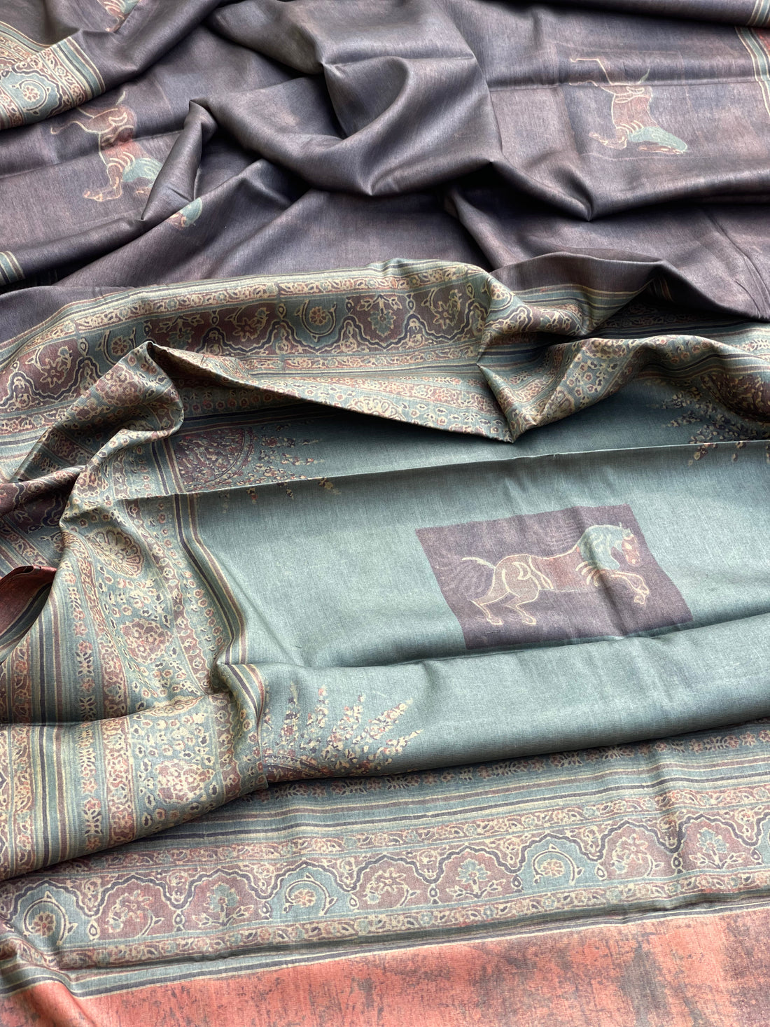 Natural Dyed Vegetable Prints Pracheen Ajrakh silk Saree