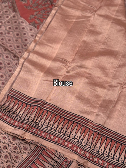 EYARKAI - NATURAL DYE KODALIKARUPPUR BLOCK PRINTS ON TUSSAR BY TUSSAR SILK