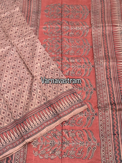 EYARKAI - NATURAL DYE KODALIKARUPPUR BLOCK PRINTS ON TUSSAR BY TUSSAR SILK