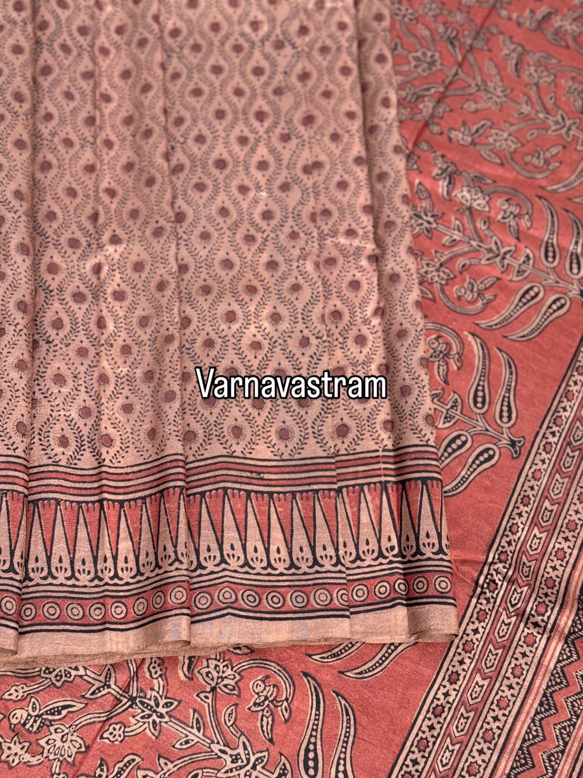 EYARKAI - NATURAL DYE KODALIKARUPPUR BLOCK PRINTS ON TUSSAR BY TUSSAR SILK