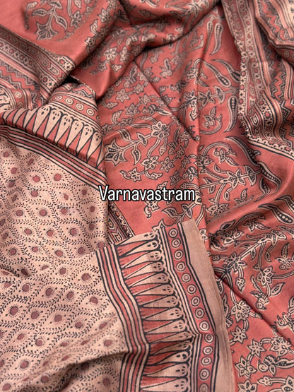 EYARKAI - NATURAL DYE KODALIKARUPPUR BLOCK PRINTS ON TUSSAR BY TUSSAR SILK