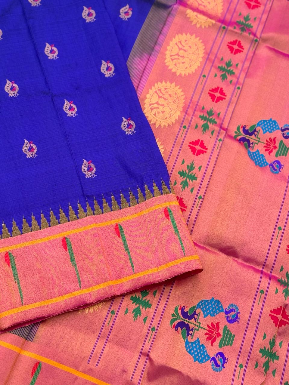 Royal blue Muniya Paithani silk saree with meenakari work