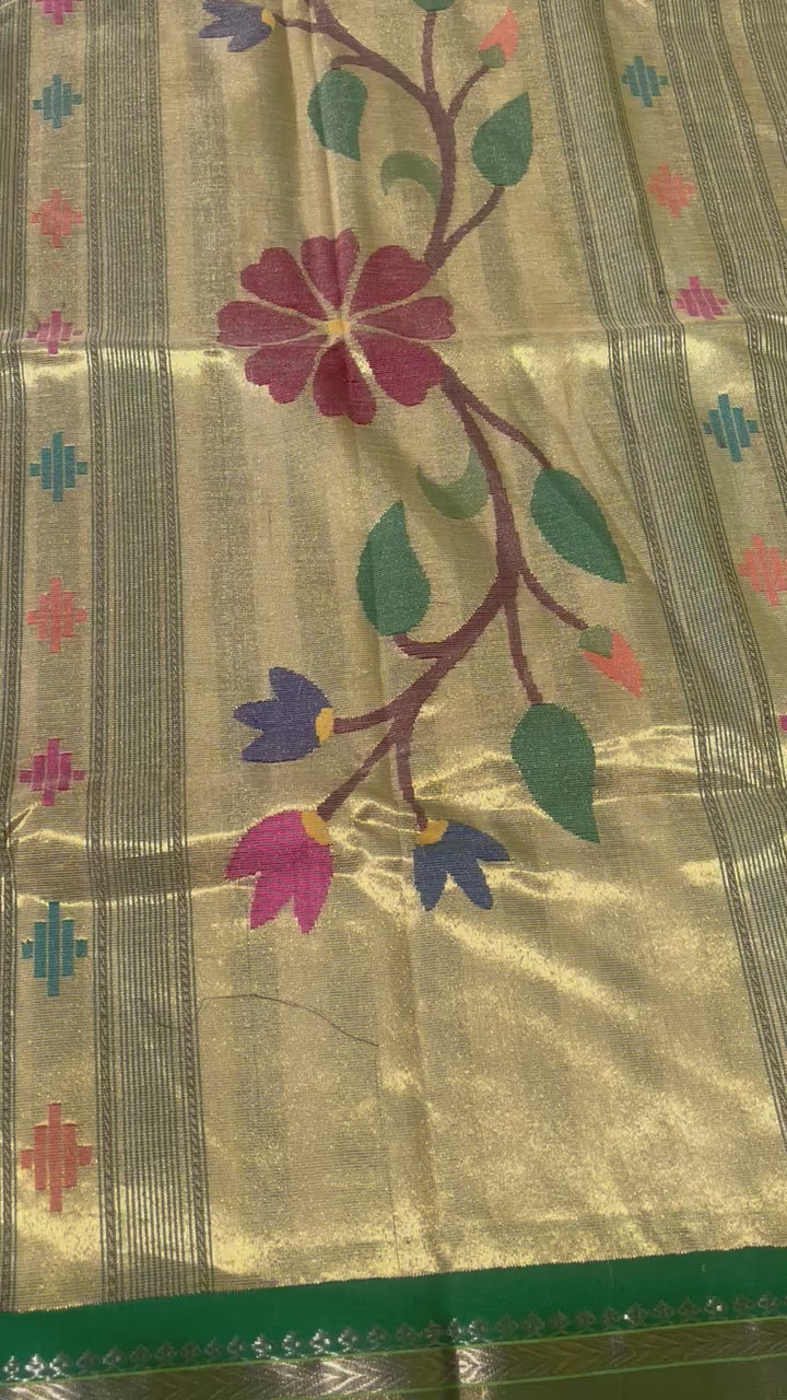 Paithani Cotton Saree With Zaristripes Body Tissue Paithani Pallu Kadiyal Border Saree